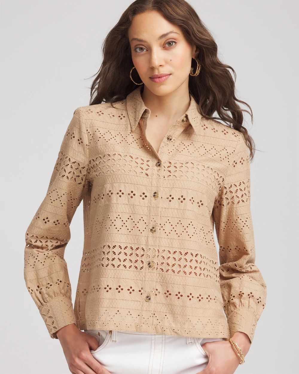 Embroidered Eyelet Collared Shirt | Chico's